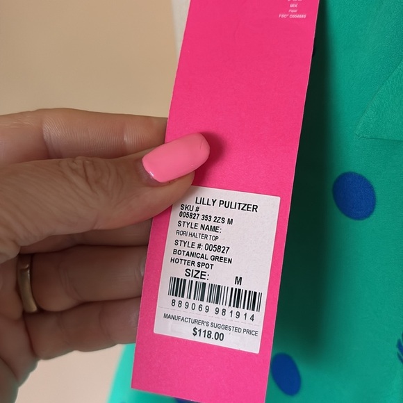 Lilly Pulitzer RORI halter top botanical green blue polka dots tie back neck M - Picture 11 of 16
